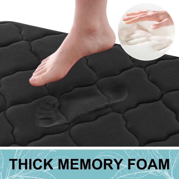 RUGSREAL Memory Foam Bath Mat Rug 24x16, Ultra Soft Bathroom Rugs, Black