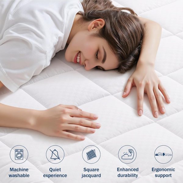 RUGSREAL Twin Quilted Fitted Mattress Pad, Down Alternative Fill, White