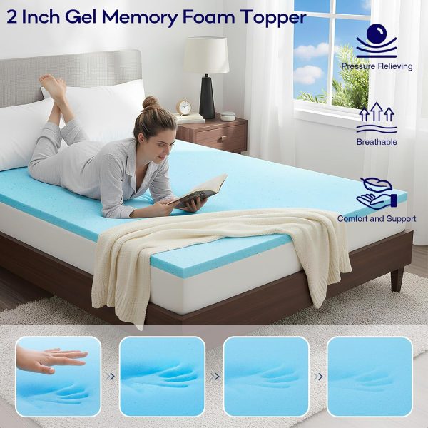 RUGSREAL 4 Inch Dual-Layer Mattress Topper, Gel Memory Foam, White