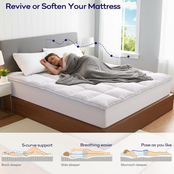 RUGSREAL 4 Inch Dual-Layer Mattress Topper, Gel Memory Foam, White