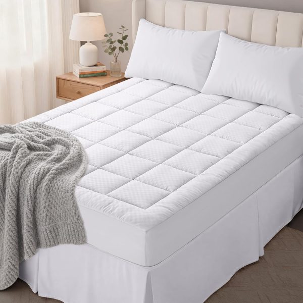 RUGSREAL Twin Quilted Fitted Mattress Pad, Down Alternative Fill, White