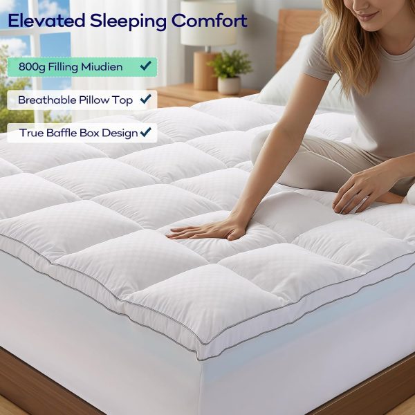 RUGSREAL 4 Inch Dual-Layer Mattress Topper, Gel Memory Foam, White