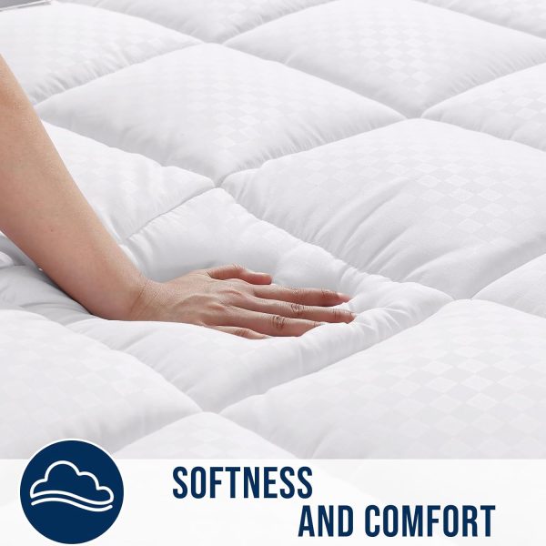 RUGSREAL Twin Quilted Fitted Mattress Pad, Down Alternative Fill, White