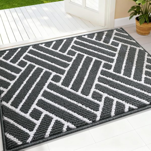 RUGSREAL Indoor Door Mat 32x20, Low-Profile Dirt Resistant Doormat, Charcoal
