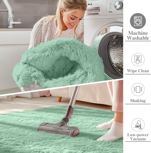RUGSREAL 2x3 Machine Washable Small Bedside Rug, Soft Fluffy Shaggy Entryway Throw Rugs for Bedroom, Living Room, Indoor Floor Carpet for Kids Girls Boy, Nursery Rooms, Home Decor Aesthetic, Mint Green
