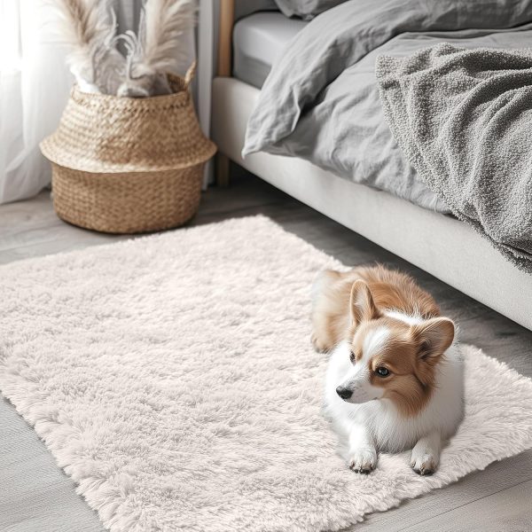 RUGSREAL 2x3 Machine Washable Small Bedside Rug, Soft Fluffy Shaggy Entryway Throw Rugs for Bedroom, Living Room, Indoor Floor Carpet for Kids Girls and Boys, Nursery Rooms, Home Decor Aesthetic, Ivory