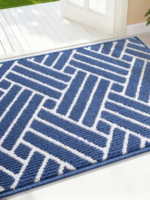 RUGSREAL Indoor Door Mat 32x20, Low-Profile Dirt Resistant Doormat, Navy