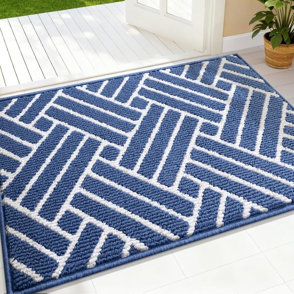 RUGSREAL Indoor Door Mat 32x20, Low-Profile Dirt Resistant Doormat, Navy