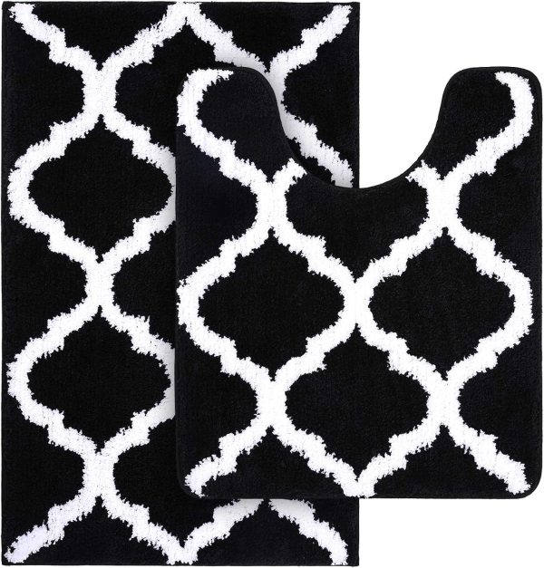RUGSREAL Bathroom Rugs Set 2 Piece, 30"x20"+24"x20", Black