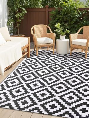 815PRwX0FCL._AC_SL1500_.jpg RUGSREAL Outdoor Rug 5x8 ft Waterproof Reversible Mat, Black & White