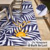 RUGSREAL Outdoor Rug 5x8 ft Waterproof Reversible Leaf Mat, Navy & White