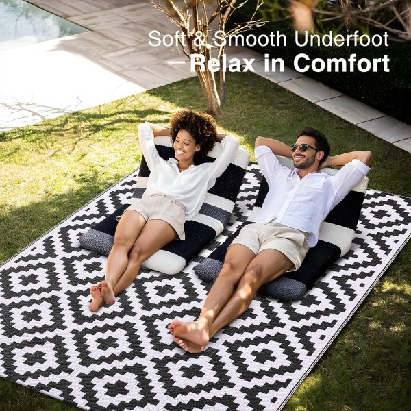 RUGSREAL Outdoor Rug 5x8 ft Waterproof Reversible Mat, Black & White