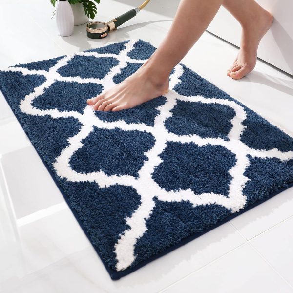 RUGSREAL Bathroom Rugs 24x16, Soft Absorbent Microfiber Bath Rug, Navy