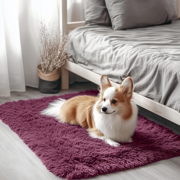 RUGSREAL 2x3 Machine Washable Small Bedside Rug, Soft Fluffy Shaggy Entryway Throw Rugs for Bedroom, Living Room, Indoor Floor Carpet for Kids Girls Boys, Nursery Rooms, Home Decor Aesthetic, Burgundy