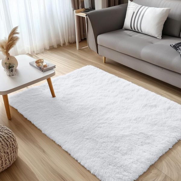RUGSREAL 2x3 Machine Washable Small Bedside Rug, Soft Fluffy Shaggy Entryway Throw Rugs for Bedroom, Living Room, Indoor Floor Carpet for Kids Girls and Boys, Nursery Rooms, Home Decor Aesthetic, White