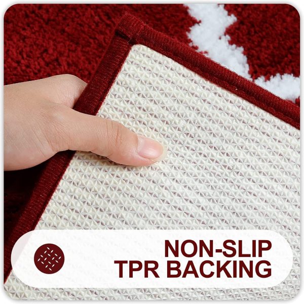 RUGSREAL Bathroom Rugs 24x16, Soft Absorbent Microfiber Bath Rug, Burgundy