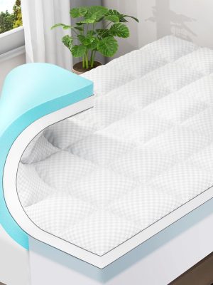 81BfvO6hfRL._AC_SL1500_.jpg RUGSREAL 4 Inch Dual-Layer Mattress Topper, Gel Memory Foam, White