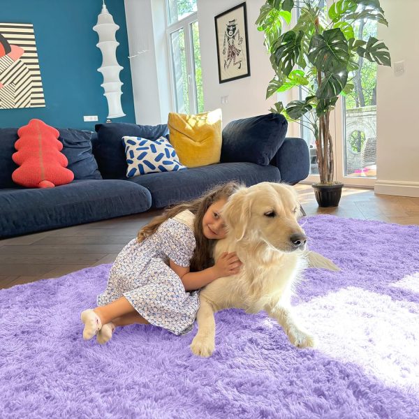 RUGSREAL 2x3 Machine Washable Small Bedside Rug, Soft Fluffy Shaggy Entryway Throw Rugs for Bedroom, Living Room, Indoor Floor Carpet for Kids Girl Boy, Nursery Room, Home Decor Aesthetic, Light Purple