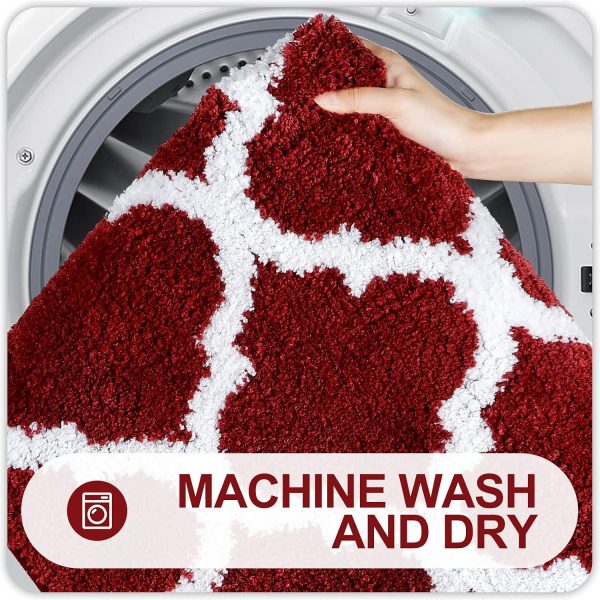 RUGSREAL Bathroom Rugs 24x16, Soft Absorbent Microfiber Bath Rug, Burgundy