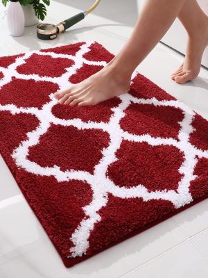 RUGSREAL Bathroom Rugs 24x16, Soft Absorbent Microfiber Bath Rug, Burgundy