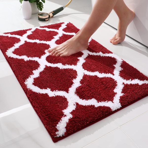 RUGSREAL Bathroom Rugs 24x16, Soft Absorbent Microfiber Bath Rug, Burgundy