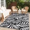 RUGSREAL Outdoor Rug 5x8 ft Waterproof Reversible Leaf Mat, Black & White
