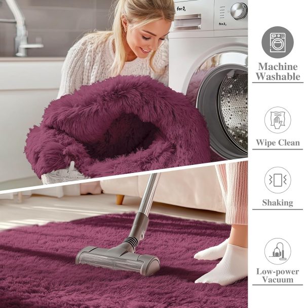 RUGSREAL 2x3 Machine Washable Small Bedside Rug, Soft Fluffy Shaggy Entryway Throw Rugs for Bedroom, Living Room, Indoor Floor Carpet for Kids Girls Boys, Nursery Rooms, Home Decor Aesthetic, Burgundy