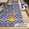 RUGSREAL Outdoor Rug 6x9 ft Waterproof Reversible Floral Mat, Navy & White