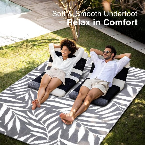 RUGSREAL Outdoor Rug 5x8 ft Waterproof Reversible Leaf Mat, Grey & White