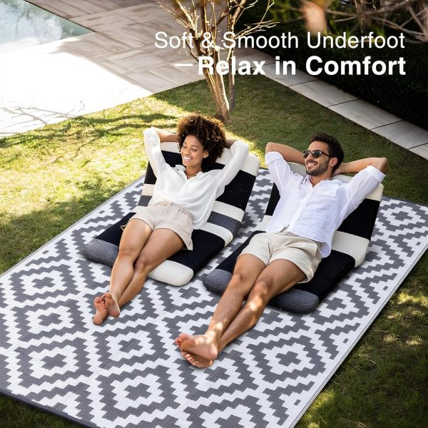 RUGSREAL Outdoor Rug 8x10 ft Waterproof Reversible Mat, Grey & White