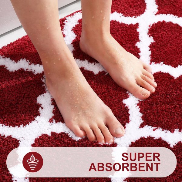 RUGSREAL Bathroom Rugs 24x16, Soft Absorbent Microfiber Bath Rug, Burgundy