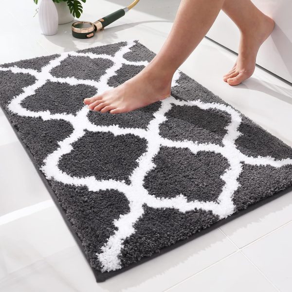 RUGSREAL Bathroom Rugs 24x16, Soft Absorbent Microfiber Bath Rug, Dark Grey