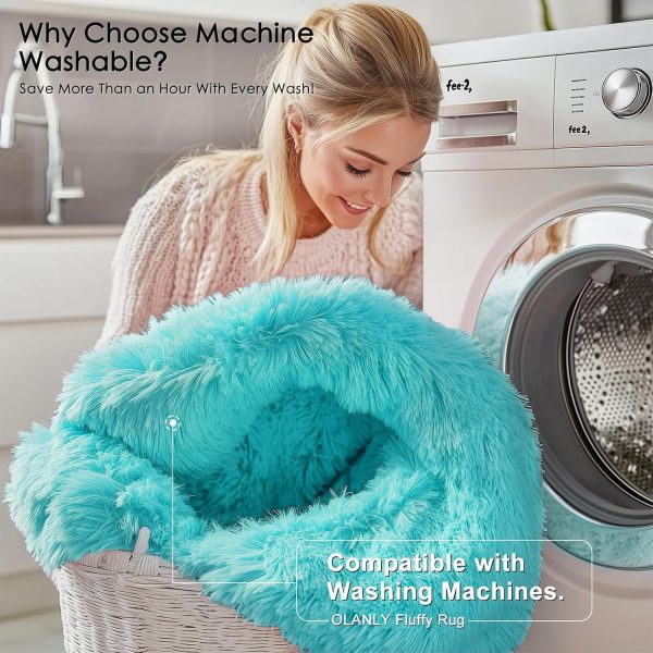 RUGSREAL 2x3 Machine Washable Small Bedside Rug, Soft Fluffy Shaggy Entryway Throw Rugs for Bedroom, Living Room, Indoor Floor Carpet for Kids Girls Boys, Nursery Rooms, Home Decor Aesthetic, Teal Blue