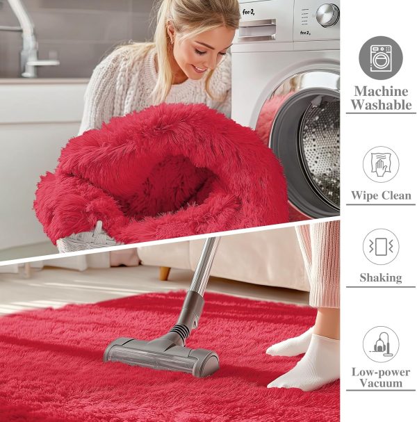 RUGSREAL 2x3 Machine Washable Small Bedside Rug, Soft Fluffy Shaggy Entryway Throw Rugs for Bedroom, Living Room, Indoor Floor Carpet for Kids Girls and Boys, Nursery Rooms, Home Decor Aesthetic, Red