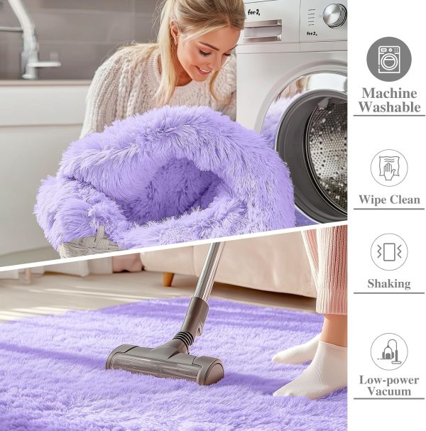 RUGSREAL 2x3 Machine Washable Small Bedside Rug, Soft Fluffy Shaggy Entryway Throw Rugs for Bedroom, Living Room, Indoor Floor Carpet for Kids Girl Boy, Nursery Room, Home Decor Aesthetic, Light Purple