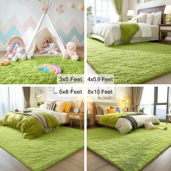 RUGSREAL 2x3 Machine Washable Small Bedside Rug, Soft Fluffy Shaggy Entryway Throw Rugs for Bedroom, Living Room, Indoor Floor Carpet for Kids Girl Boy, Nursery Rooms, Home Decor Aesthetic, Grass Green