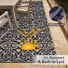 RUGSREAL Outdoor Rug 9x12 ft Waterproof Reversible Floral Mat, Black & Beige