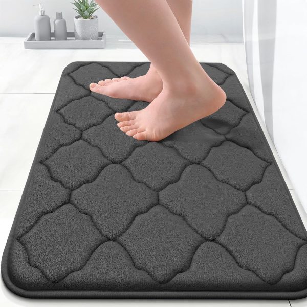 RUGSREAL Memory Foam Bath Mat Rug 24x16, Ultra Soft Bathroom Rugs, Black