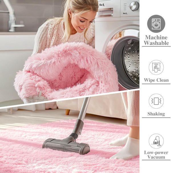 RUGSREAL 2x3 Machine Washable Small Bedside Rug, Soft Fluffy Shaggy Entryway Throw Rugs for Bedroom, Living Room, Indoor Floor Carpet for Kids Girls and Boys, Nursery Rooms, Home Decor Aesthetic, Pink