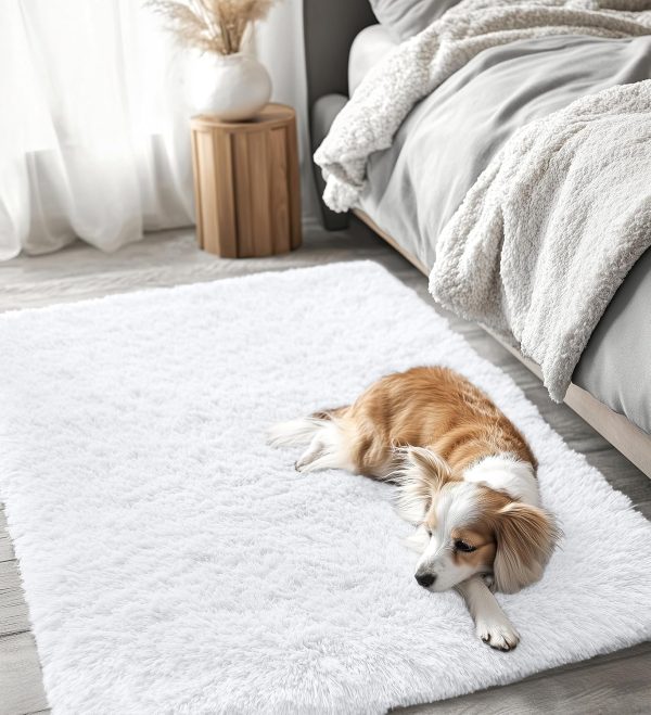 RUGSREAL 2x3 Machine Washable Small Bedside Rug, Soft Fluffy Shaggy Entryway Throw Rugs for Bedroom, Living Room, Indoor Floor Carpet for Kids Girls and Boys, Nursery Rooms, Home Decor Aesthetic, White