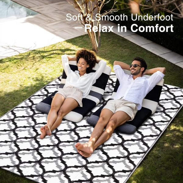 RUGSREAL Outdoor Rug 5x8 ft Waterproof Reversible Braided Mat, Black & White