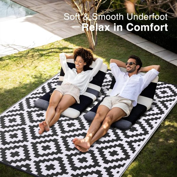 RUGSREAL Outdoor Rug 8x10 ft Waterproof Reversible Mat, Black & White
