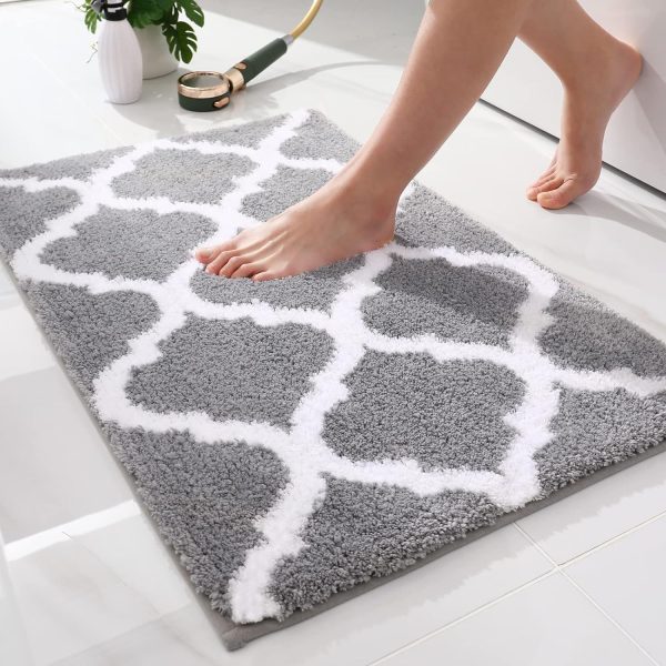 RUGSREAL Bathroom Rugs 24x16, Soft Absorbent Microfiber Bath Rug, Grey