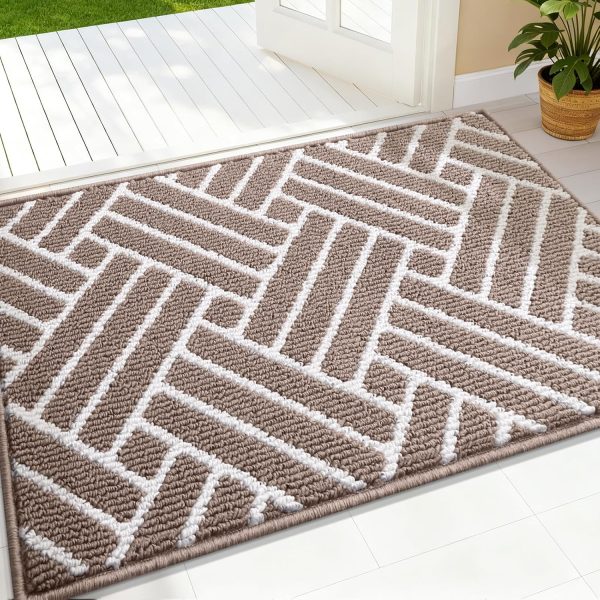 RUGSREAL Indoor Door Mat 32x20, Low-Profile Dirt Resistant Doormat, Brown