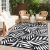 RUGSREAL Outdoor Rug 6x9 ft Waterproof Reversible Leaf Mat, Black & White