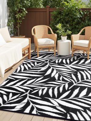 81p-palbq7L._AC_SL1500_.jpg RUGSREAL Outdoor Rug 6x9 ft Waterproof Reversible Leaf Mat, Black & White