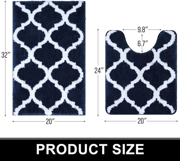 RUGSREAL Bathroom Rugs Set 2 Piece, 30"x20"+24"x20", Navy