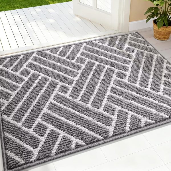 RUGSREAL Indoor Door Mat 32x20, Low-Profile Dirt Resistant Doormat, Grey