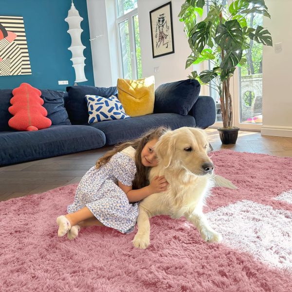 RUGSREAL 2x3 Machine Washable Small Bedside Rug, Soft Fluffy Shaggy Entryway Throw Rugs for Bedroom, Living Room, Indoor Floor Carpet for Kids Girls Boys, Nursery Rooms, Home Decor Aesthetic, Pale Pink