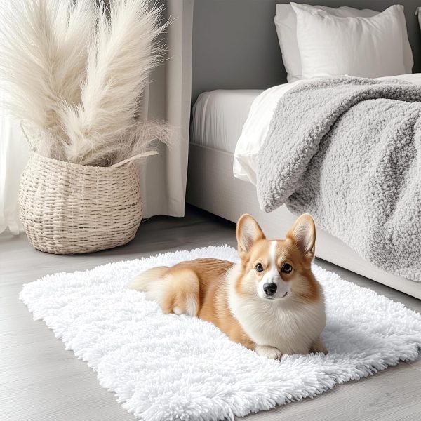 RUGSREAL 2x3 Machine Washable Small Bedside Rug, Soft Fluffy Shaggy Entryway Throw Rugs for Bedroom, Living Room, Indoor Floor Carpet for Kids Girls and Boys, Nursery Rooms, Home Decor Aesthetic, White